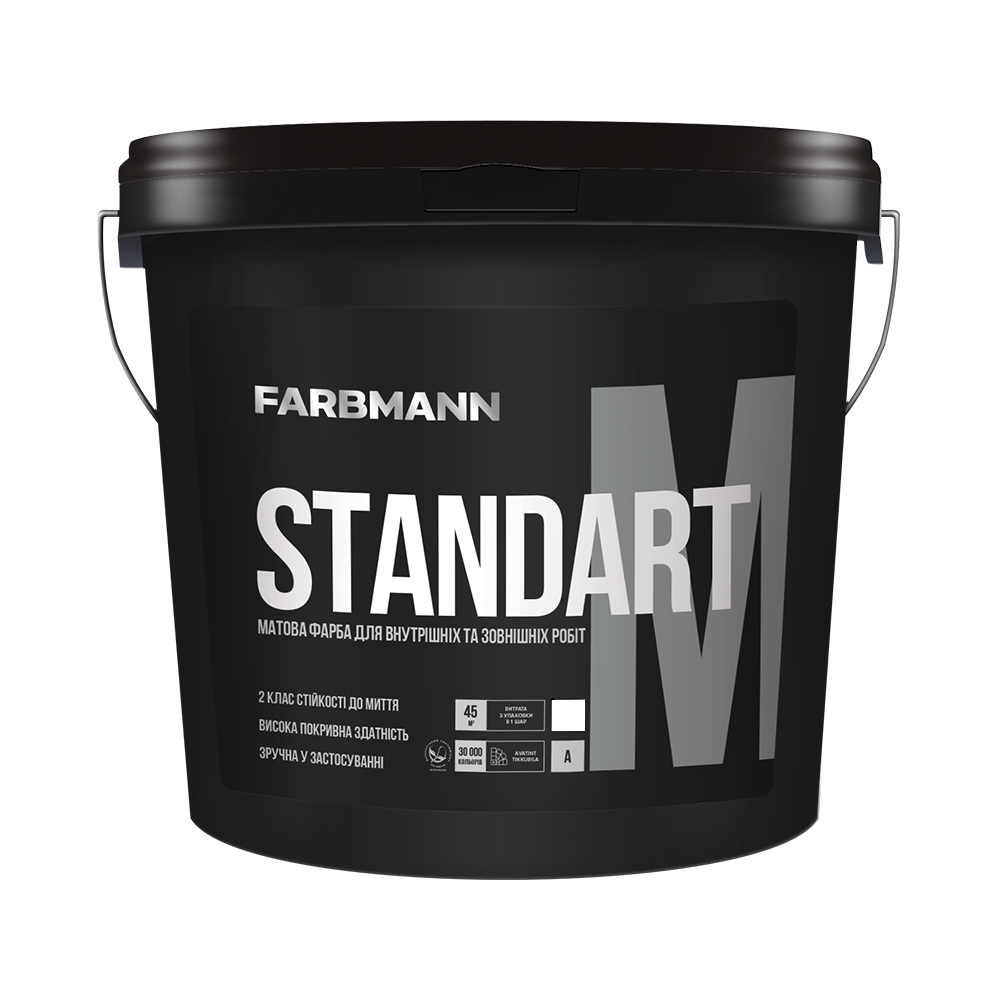 Фарба акрилова Farbmann Standart M стійка до миття база А мат біла 2,7 л 3,735 кг